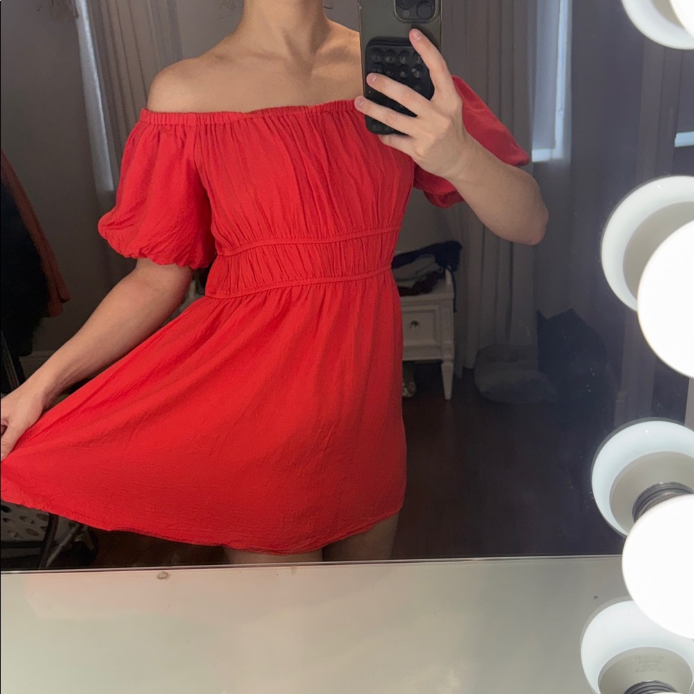 Off-Shoulder Coral Orange Red Women’s Summer Dress